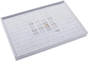 Grey Velvet Stackable 100 Slot Ring Inserts Jewelry Tray Showcase Display Organizer Holder Storage Box Case Pad Stackers for Valet Closet, Decorate Vanity Table, Cabinet, College Dorm Drawer