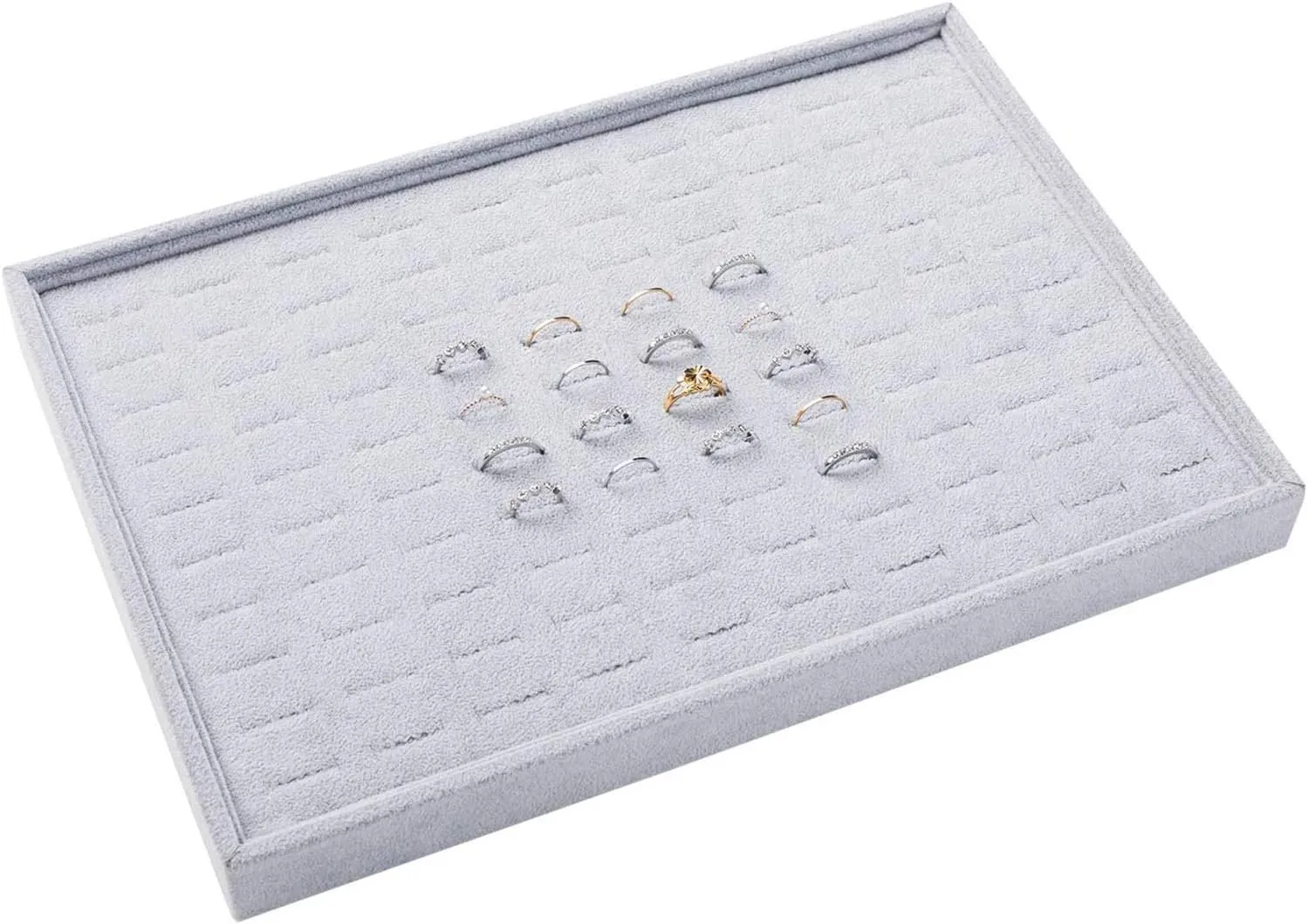 Grey Velvet Stackable 100 Slot Ring Inserts Jewelry Tray Showcase Display Organizer Holder Storage Box Case Pad Stackers for Valet Closet, Decorate Vanity Table, Cabinet, College Dorm Drawer