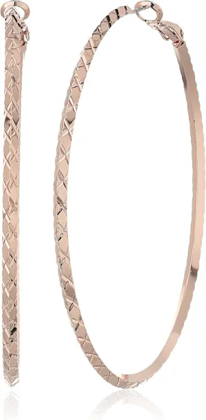 GUESS "Basic" Rose Gold Large Diamond Cut Hoop Earrings