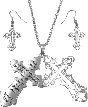 Gypsy Jewels Inspirational Message Faith Cross Theme Pendant Long Necklace & Earring Set