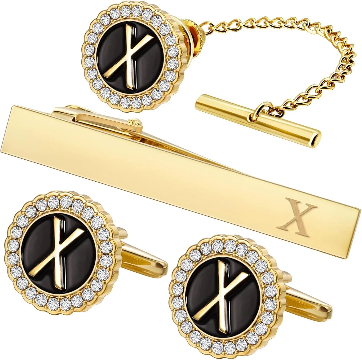 HAWSON Tie Clips, Cufflinks, Tie Tack & Lapel Pins for Men - Suitable for Neckties and French Cuff or Dress Shirt Suits - Jewelry Box Packed, Initials Designed