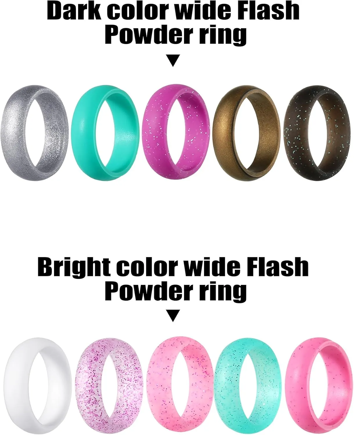 Hicarer 20 Pieces Silicone Wedding Ring for Women, Thin Stackable Silicone Ring for Her Wide Glitter Rubber Bands Wedding Sport Supplies