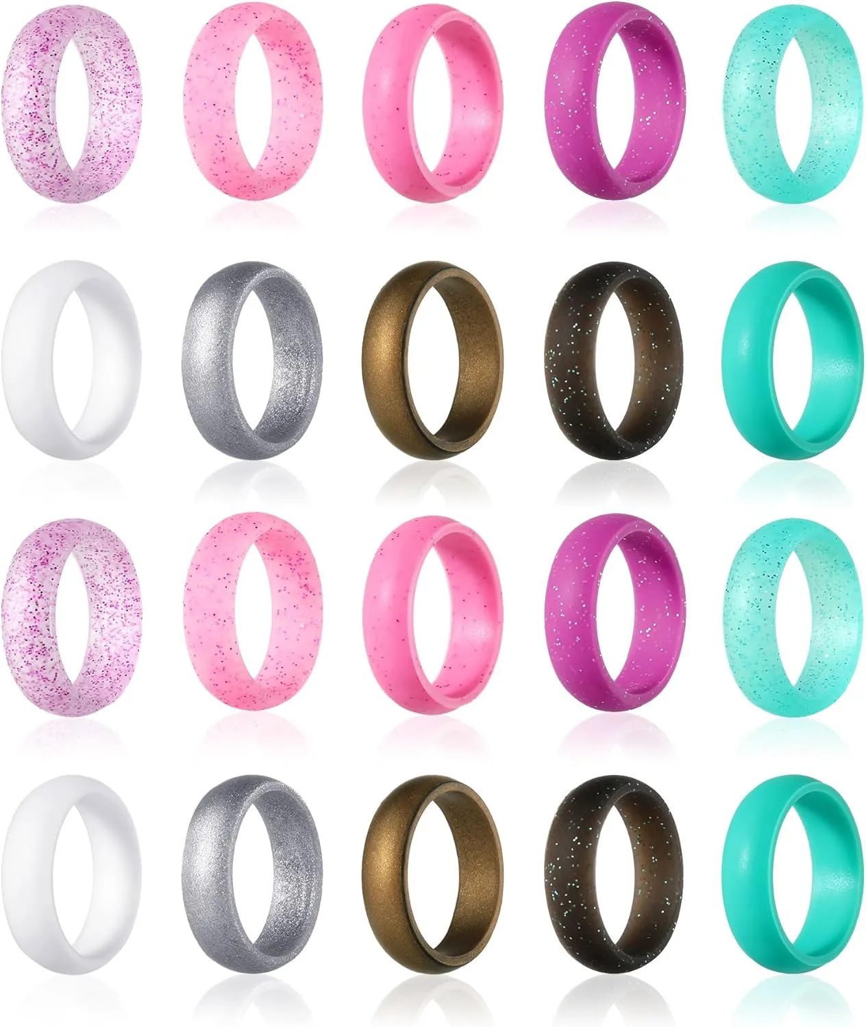 Hicarer 20 Pieces Silicone Wedding Ring for Women, Thin Stackable Silicone Ring for Her Wide Glitter Rubber Bands Wedding Sport Supplies