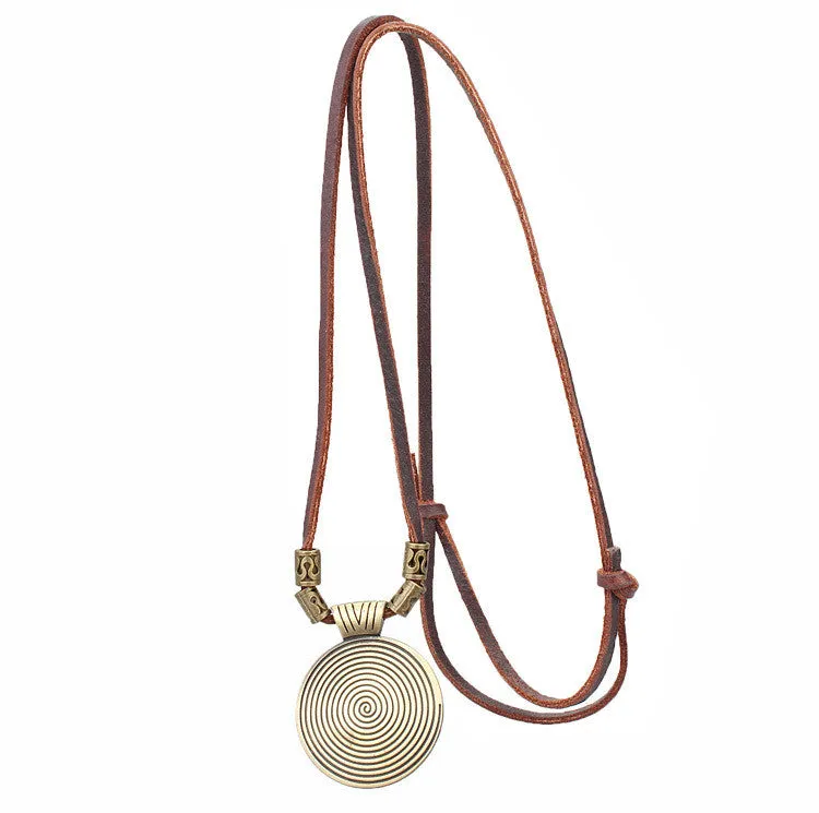 High Quality Wholesale Cool Rock Pendant Genuine Leather Long Chain Necklace