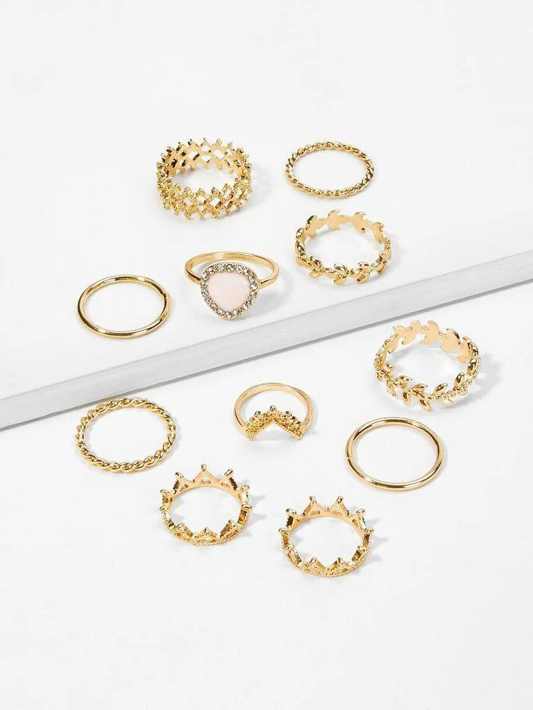 Hollow Design Rings Set 10pcs