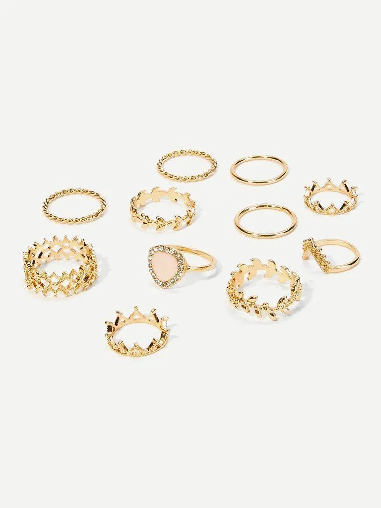 Hollow Design Rings Set 10pcs