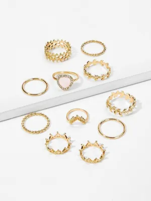 Hollow Design Rings Set 10pcs