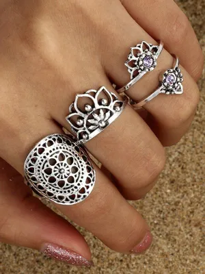 Hollow Design Rings Set 4pcs