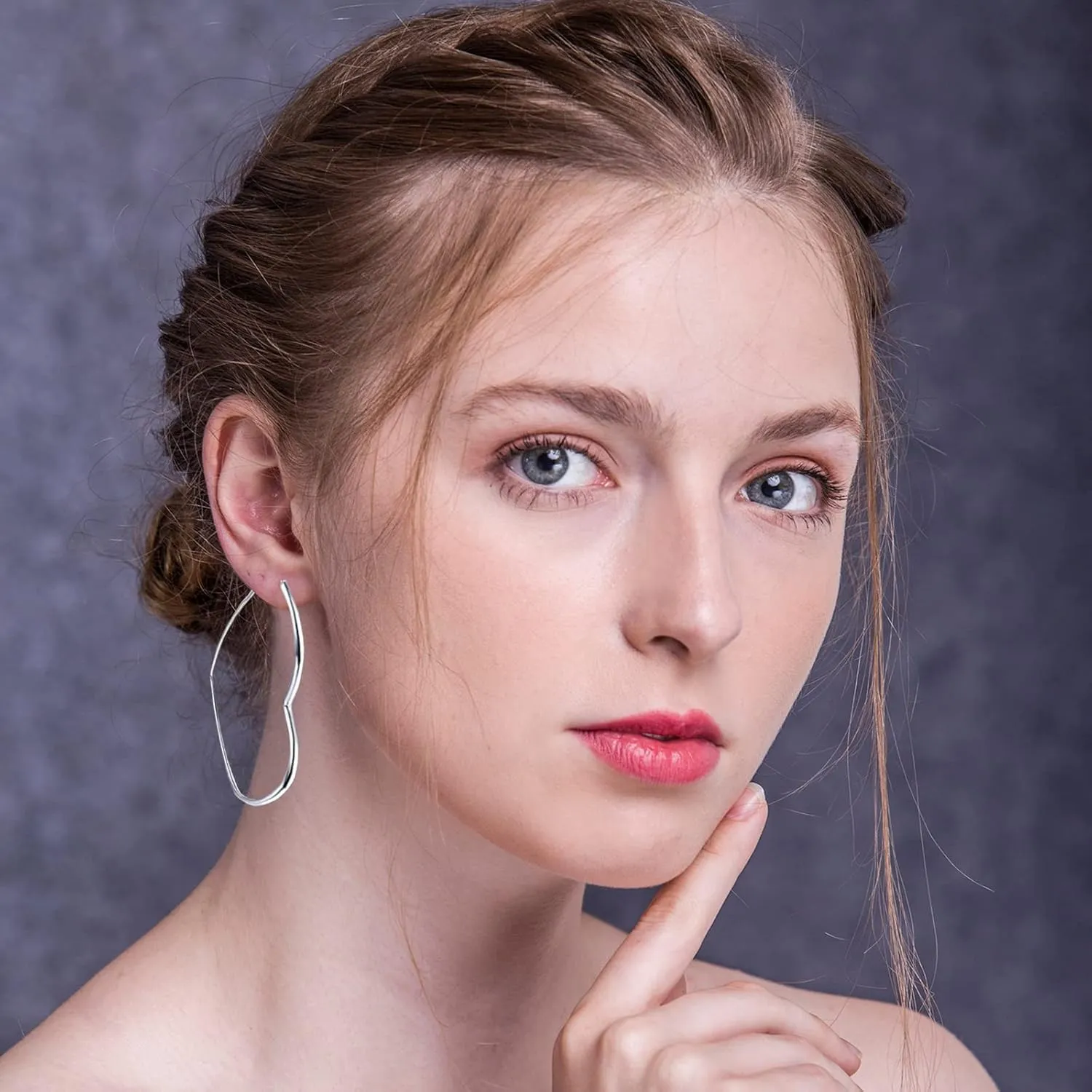 Hoop Earrings, Fashion Jewelry Statement Large Geometric Heart Hoop Earrings for Women Gift