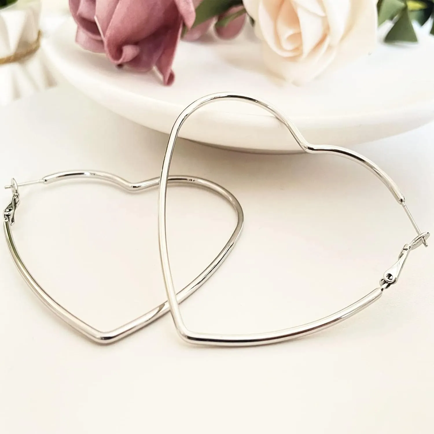 Hoop Earrings, Fashion Jewelry Statement Large Geometric Heart Hoop Earrings for Women Gift