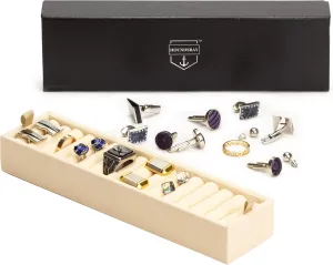 HOUNDSBAY Ring & Cufflink Box Padded Jewelry Tray | Accessory to Admiral and Commander Dresser Valet Box & Victory Valet Tray (Ivory)