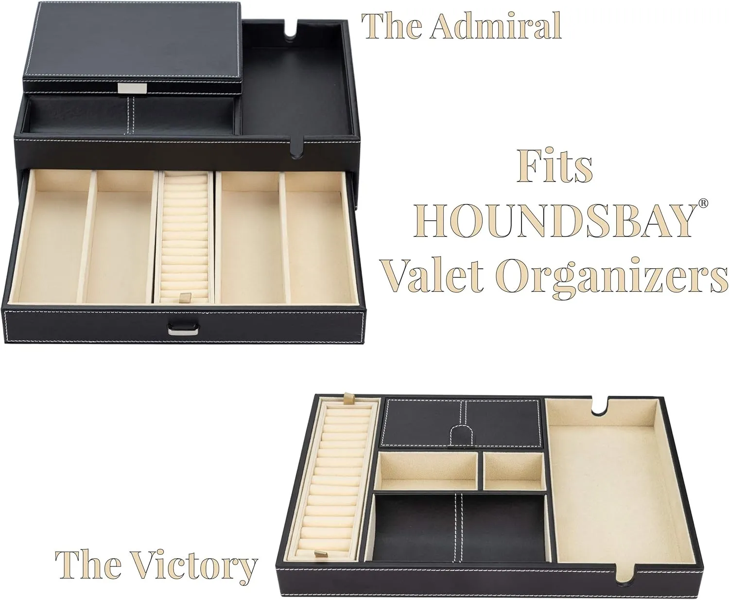 HOUNDSBAY Ring & Cufflink Box Padded Jewelry Tray | Accessory to Admiral and Commander Dresser Valet Box & Victory Valet Tray (Ivory)
