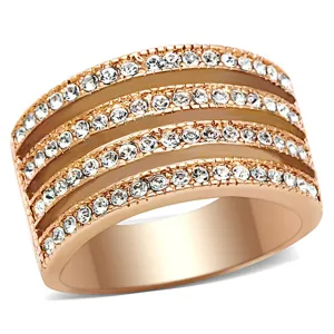 IP Rose Gold(Ion Plating) Stainless Steel Ring with AAA Grade CZ in Clear for Women Style TK1492