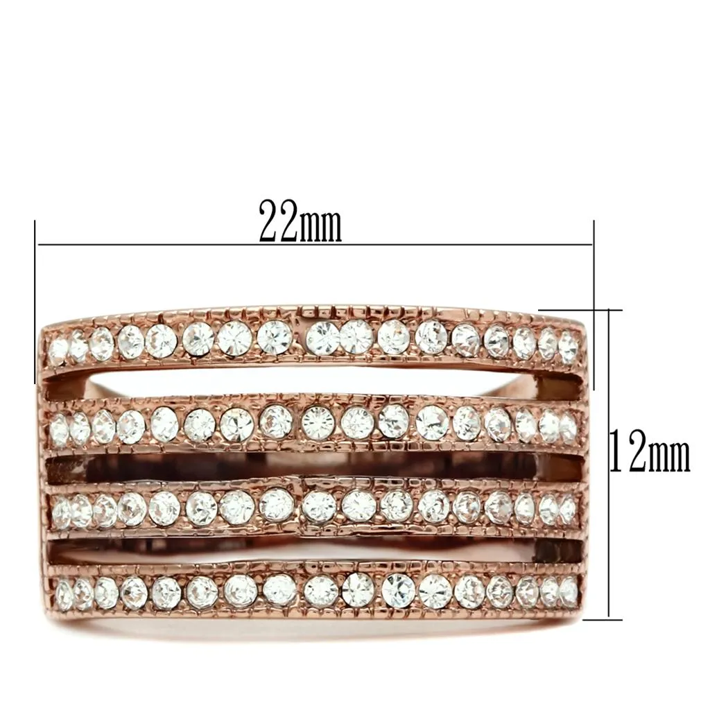 IP Rose Gold(Ion Plating) Stainless Steel Ring with AAA Grade CZ in Clear for Women Style TK1492