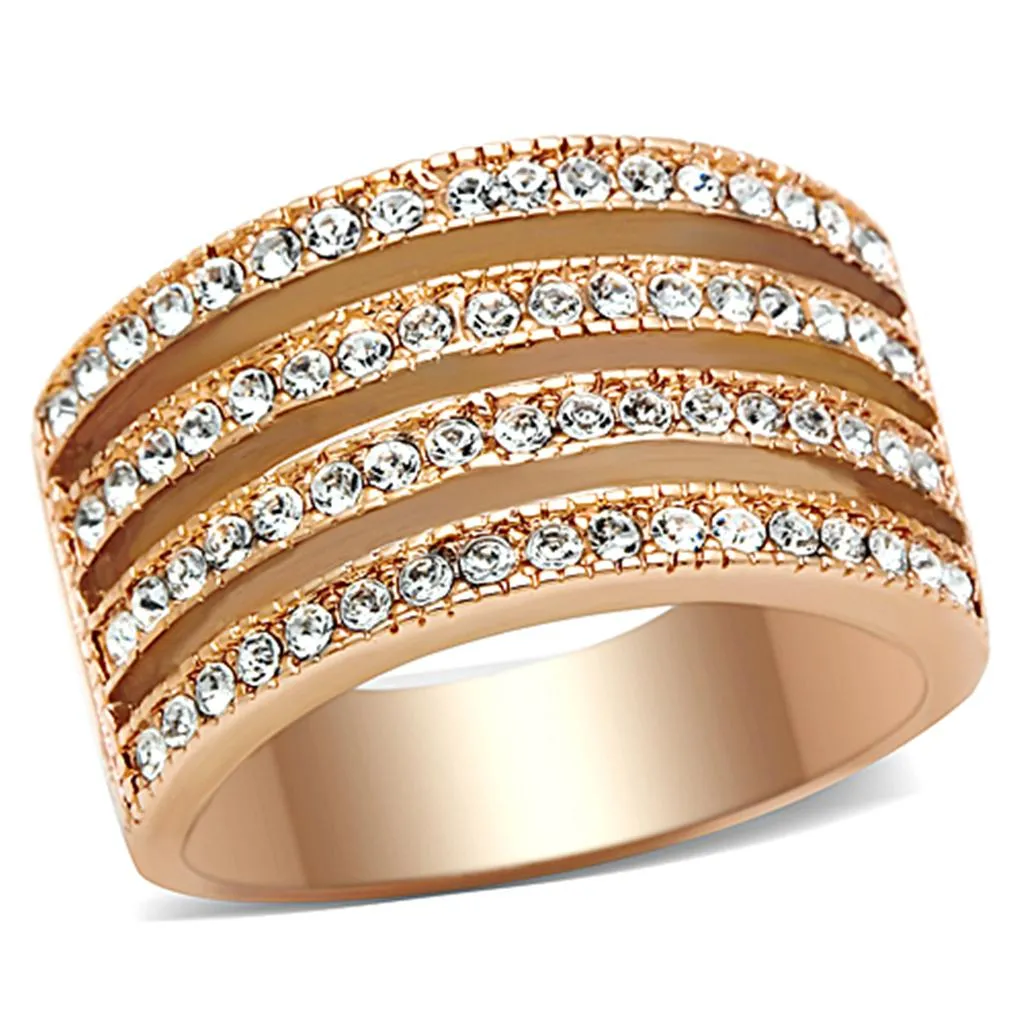 IP Rose Gold(Ion Plating) Stainless Steel Ring with AAA Grade CZ in Clear for Women Style TK1492