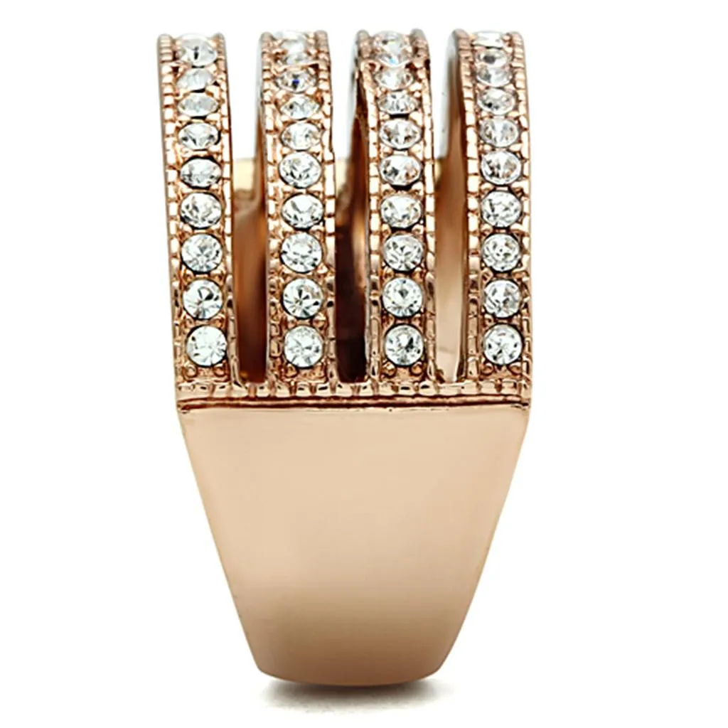 IP Rose Gold(Ion Plating) Stainless Steel Ring with AAA Grade CZ in Clear for Women Style TK1492