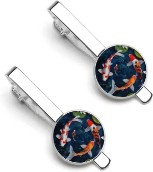 Japanese Fish Men's Tie Clip Tie Bar Round Tie Clasp Classic Tie Tack Pins Jewelry Accessories