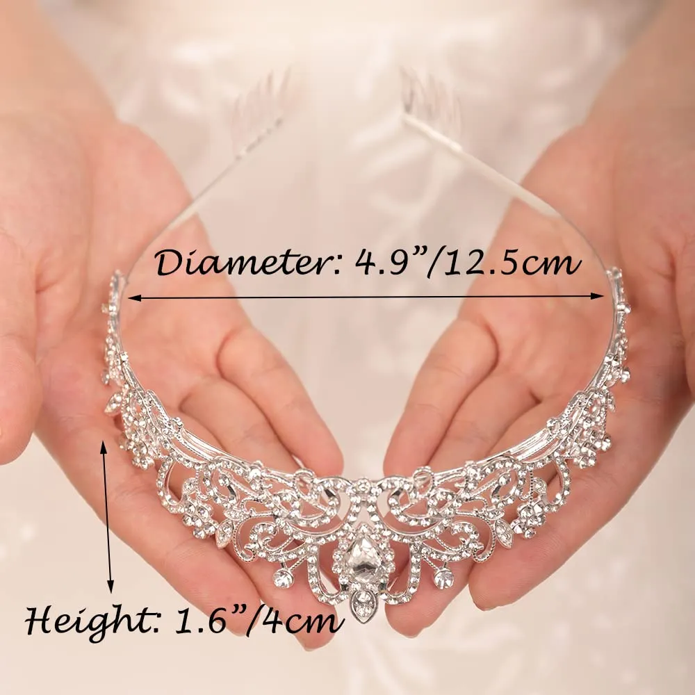 JWICOS Silver Crystal Tiara Crown for Women and Brides Elegant Princess Headband Crown with Combs for Wedding Prom Birthday Party Bridal Wedding Hair Accessories for Brides (Silver)
