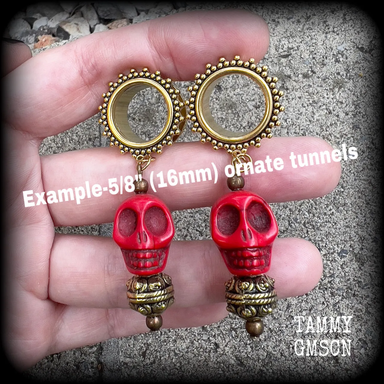 Kali Maa tribal skull tunnel dangles-Tunnel earrings