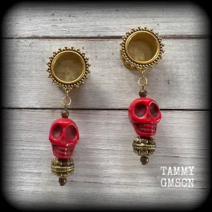 Kali Maa tribal skull tunnel dangles-Tunnel earrings