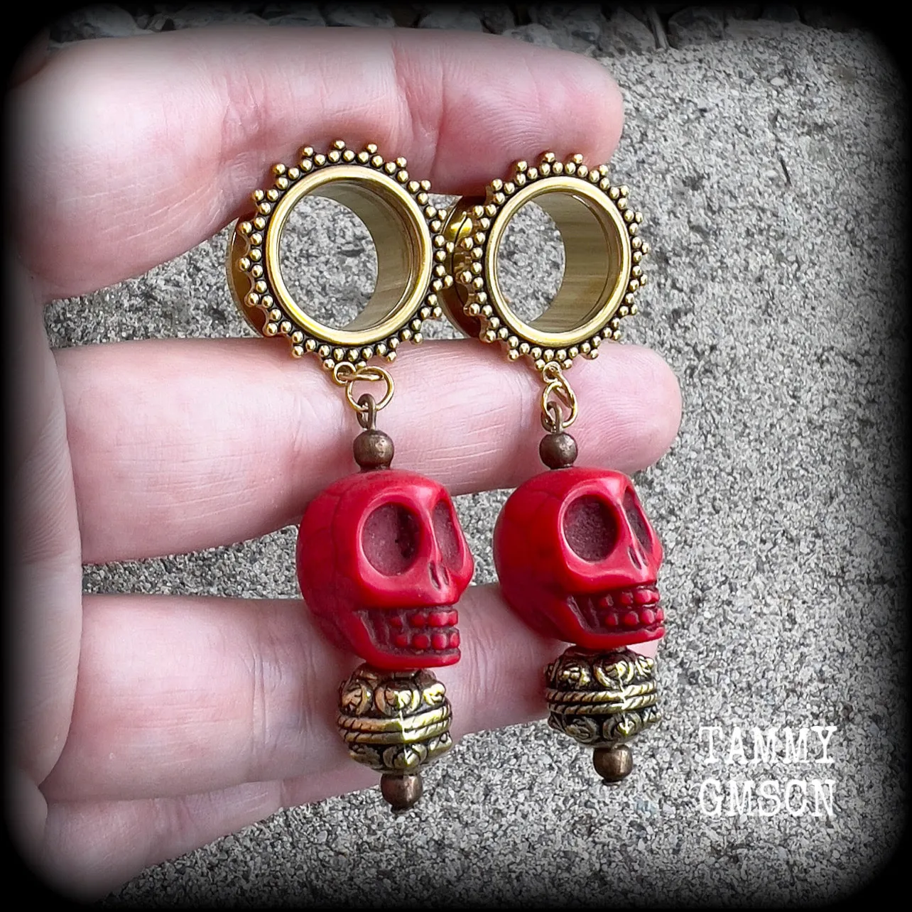 Kali Maa tribal skull tunnel dangles-Tunnel earrings
