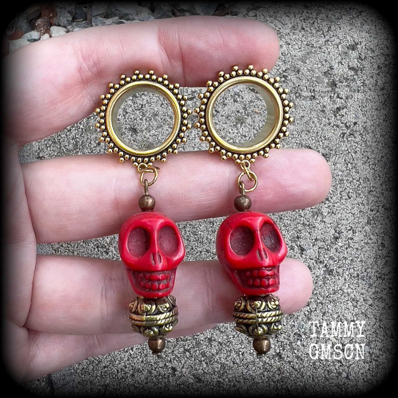 Kali Maa tribal skull tunnel dangles-Tunnel earrings