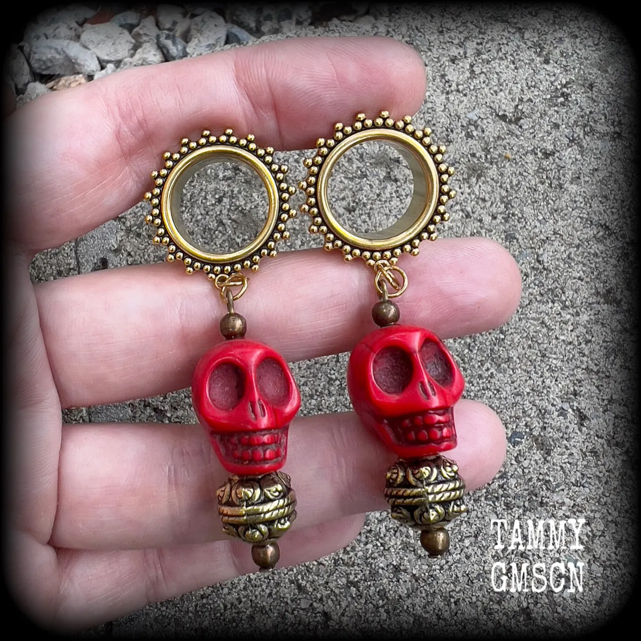 Kali Maa tribal skull tunnel dangles-Tunnel earrings