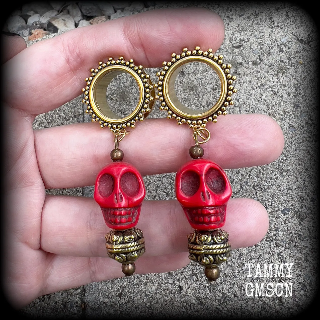 Kali Maa tribal skull tunnel dangles-Tunnel earrings