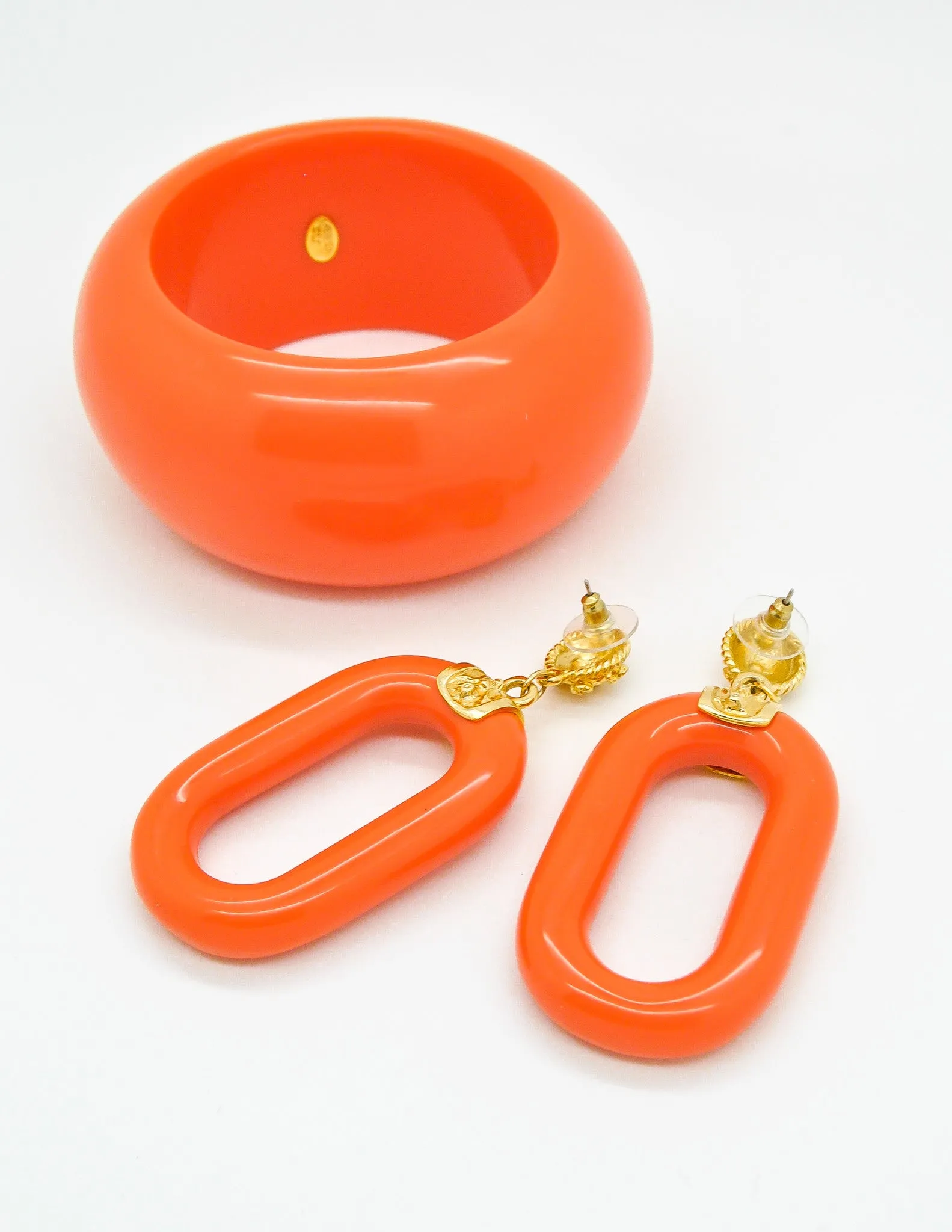 Kenneth Jay Lane Vintage Orange Bracelet and Earring Set