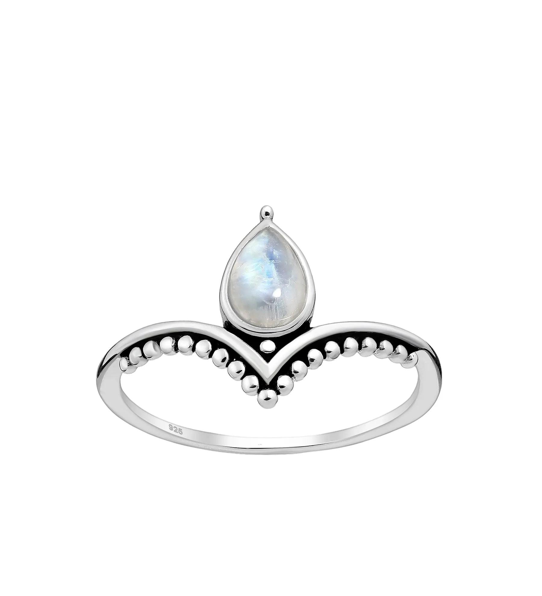KESLEY Moonstone Ring 925 Sterling Silver Chevron Luxury Moonstone Dainty Gemstone June Birthstone Jewelry