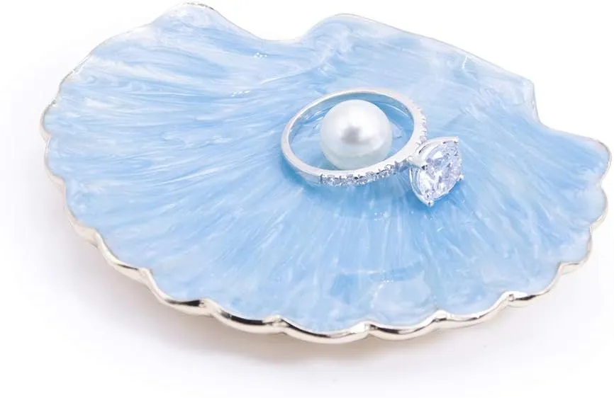 LARAINE Jewelry Tray Ring Display Holder Mermaid Trinket Dish Home Decorative Plate For Earrings Necklace Bracelet Organizer Display (Pearl Blue)