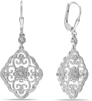 LeCalla 925 Sterling Silver Filigree Dangle Drop Leverback Earrings for Women | Long 925 Silver Dangle Leverback Earrings Hypoallergenic Filigree Tear drop Earrings Jewelry