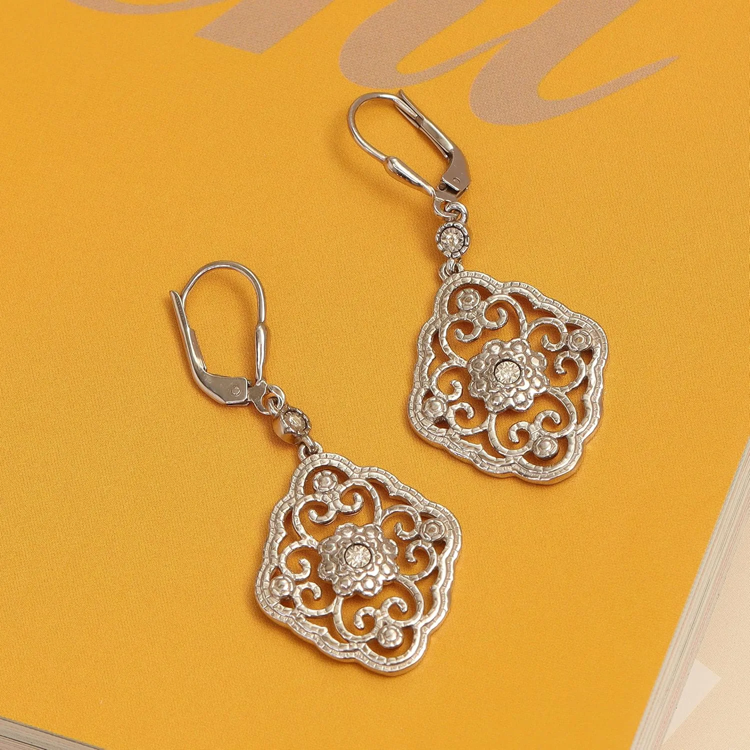 LeCalla 925 Sterling Silver Filigree Dangle Drop Leverback Earrings for Women | Long 925 Silver Dangle Leverback Earrings Hypoallergenic Filigree Tear drop Earrings Jewelry