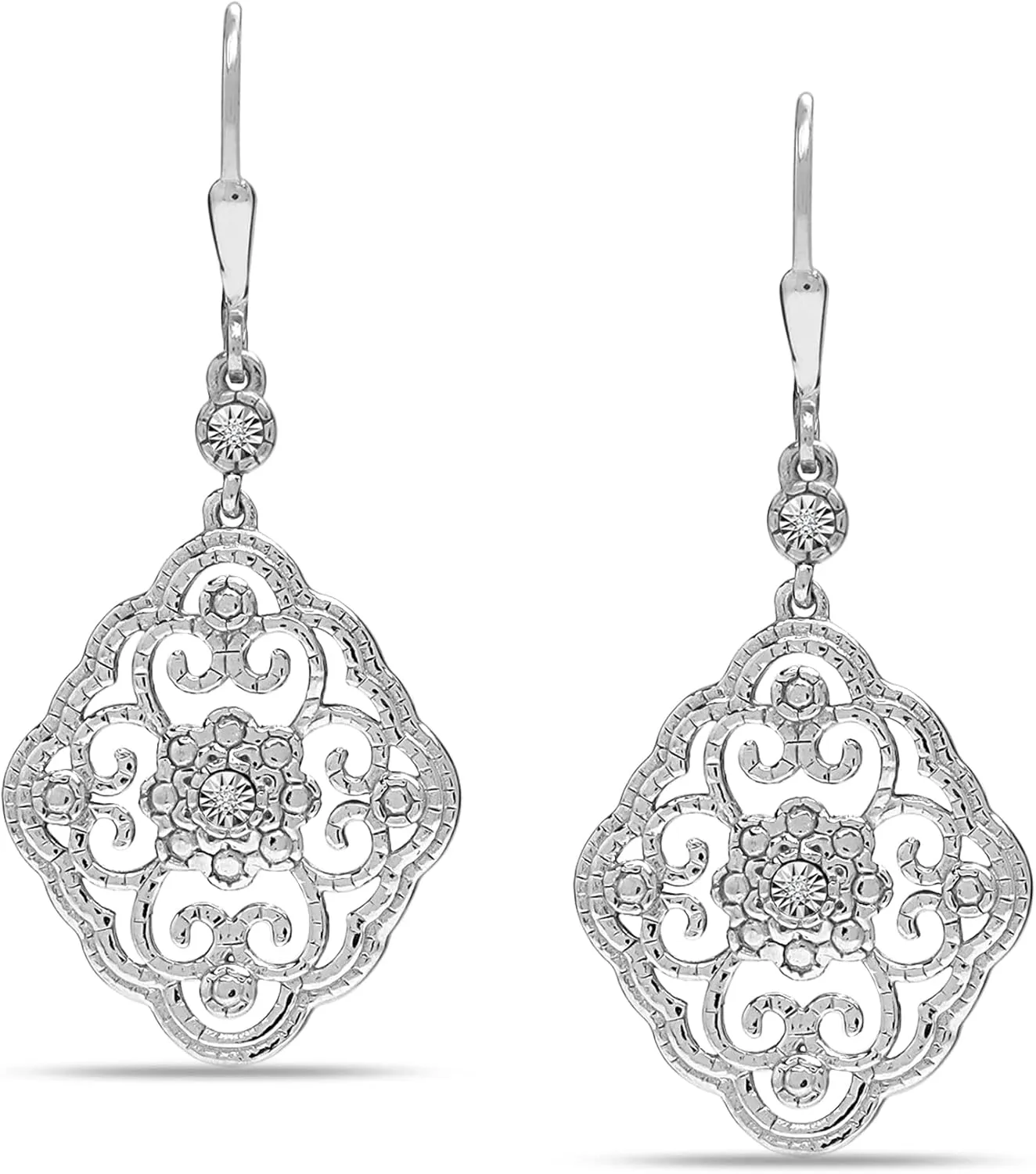 LeCalla 925 Sterling Silver Filigree Dangle Drop Leverback Earrings for Women | Long 925 Silver Dangle Leverback Earrings Hypoallergenic Filigree Tear drop Earrings Jewelry