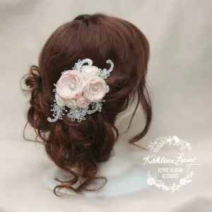 Liesl Bridal Hairpiece - floral veil comb - wedding hair accessory - blush pink ivory - colors to order