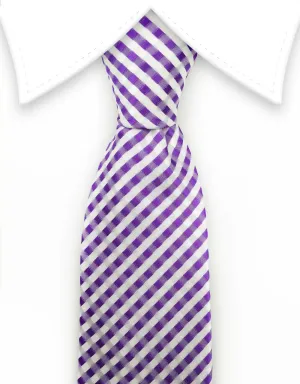 Lilac Purple & White Extra Long Mens Tie - 3XL