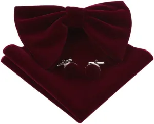 Lovacely Mens Oversized Velvet Bow Tie Vintage Tuxedo Big Bowtie and Pocket Square Cufflinks Set