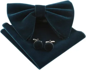 Lovacely Mens Oversized Velvet Bow Tie Vintage Tuxedo Big Bowtie and Pocket Square Cufflinks Set