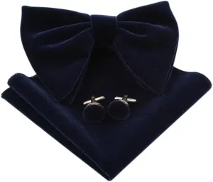 Lovacely Mens Oversized Velvet Bow Tie Vintage Tuxedo Big Bowtie and Pocket Square Cufflinks Set