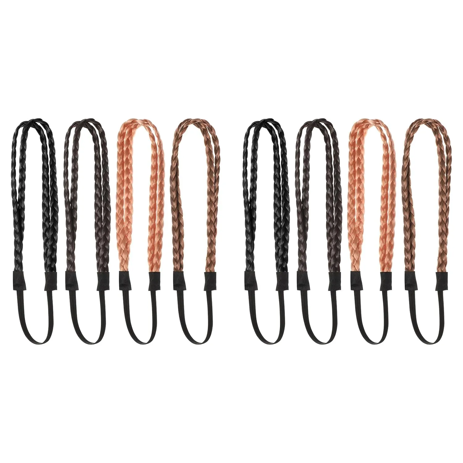 Lurrose 8Pcs Synthetic Hair Braided Headband Classic Wide Strands Wedding Disorderly Fluffy Braids Wig Band Women Beauty Accessory