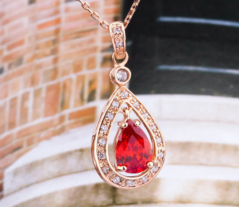 Luxury 18K Gold Plated Pendant Necklace with Red Zircon For Women Party jewelry