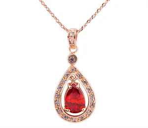 Luxury 18K Gold Plated Pendant Necklace with Red Zircon For Women Party jewelry