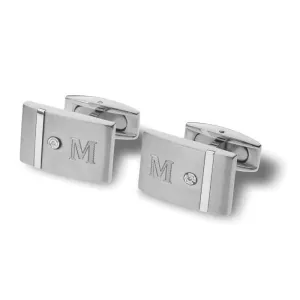 Men's Diamond Accent Rectangular Engravable Cuff Links in Stainless Steel (1 Initial) of Trendolla