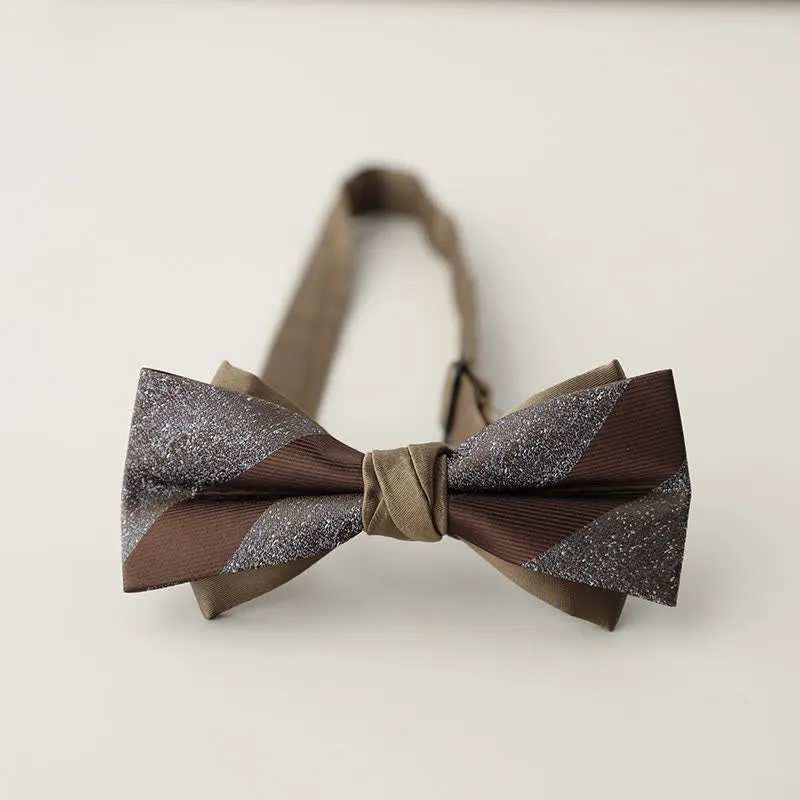 Men's Double Layers Striped Floral Colored Bow Tie