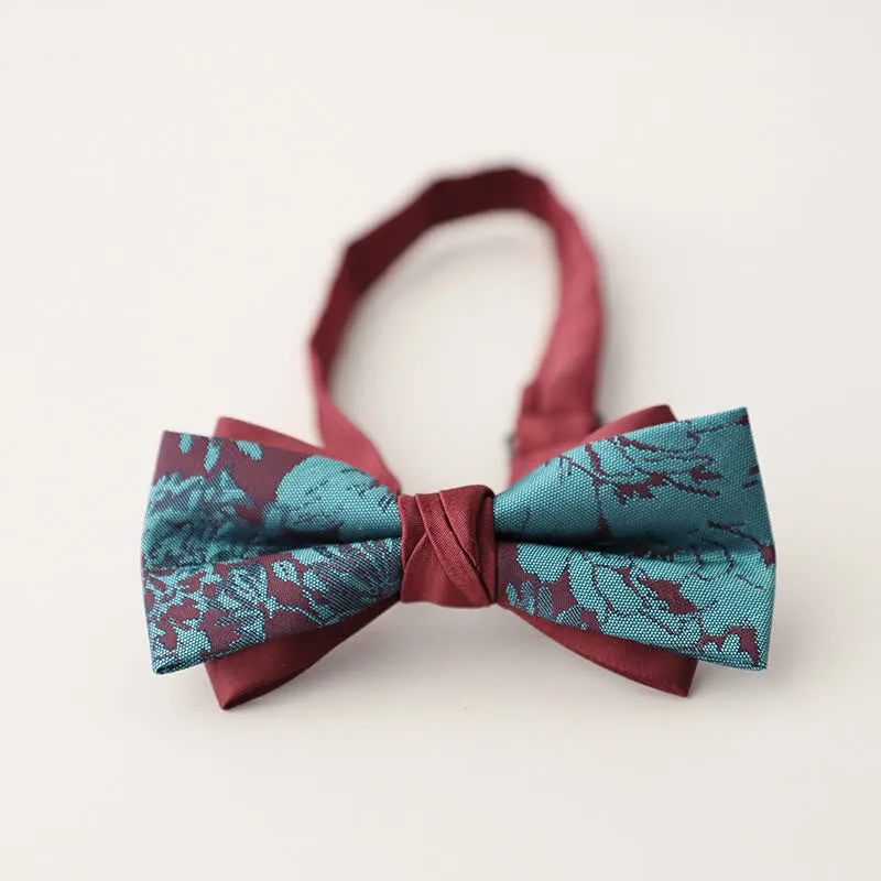 Men's Double Layers Striped Floral Colored Bow Tie
