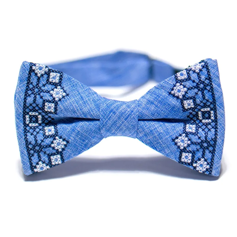 Men's Embroidered Bowtie- Baby Blue
