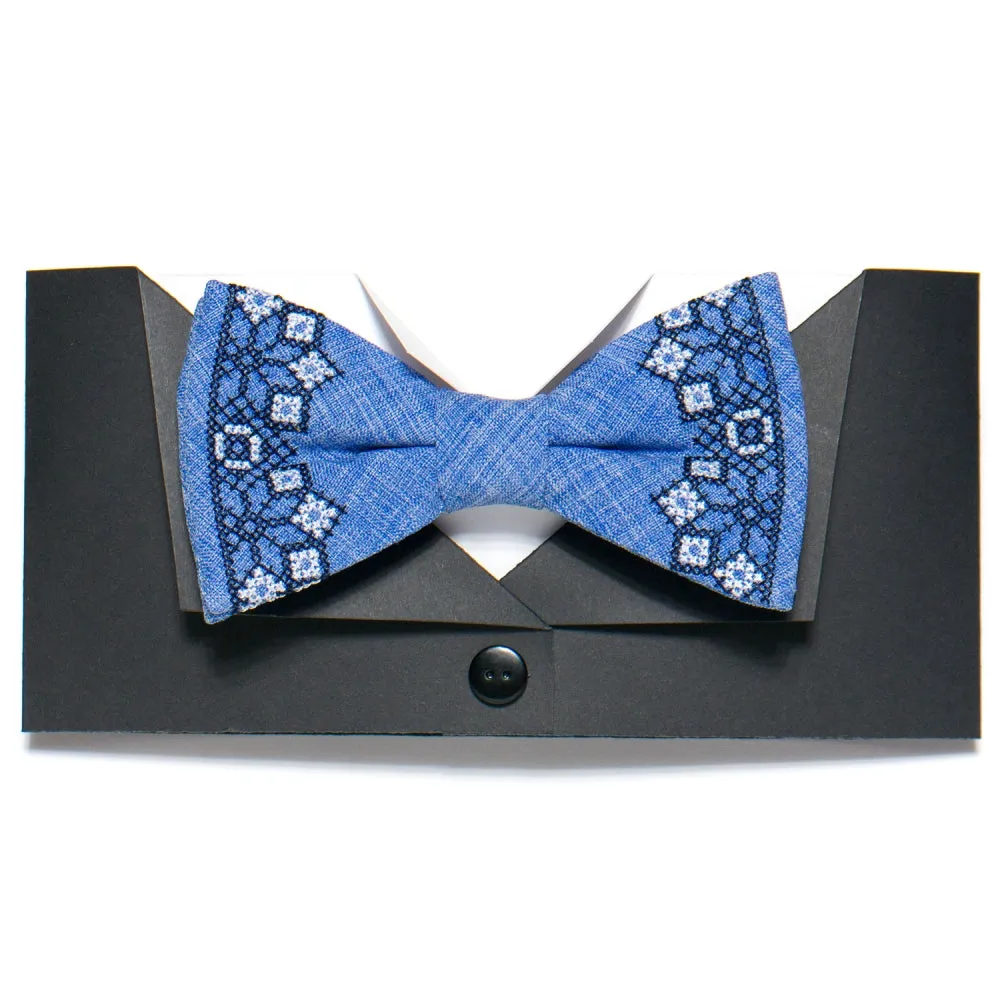 Men's Embroidered Bowtie- Baby Blue