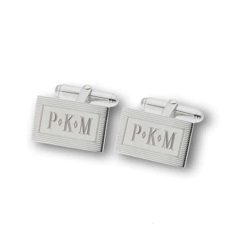 Men's Frame Textured Rectangular Cuff Links in Sterling Silver (1-4 Initials) of Trendolla