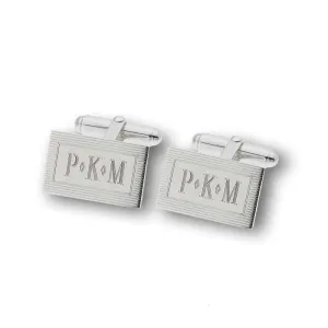 Men's Frame Textured Rectangular Cuff Links in Sterling Silver (1-4 Initials) of Trendolla