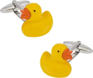 Mens Funny Rubber Ducky Duck Cufflinks Bathtime Bath Cuff Links Baby with Travel Presentation Gift Box in Yellow